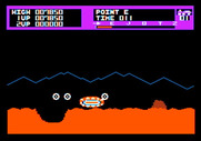 Moon Patrol for Apple II - The moon buggy has been destroyed.