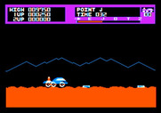 Moon Patrol for Apple II - You must jump over the land mines, they can't be shot.