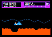 Moon Patrol for Apple II - Jumping over craters.