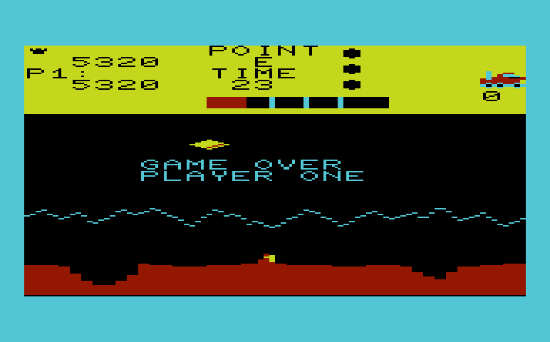 Moon Patrol Commodore VIC-20 Screenshot: Game over.