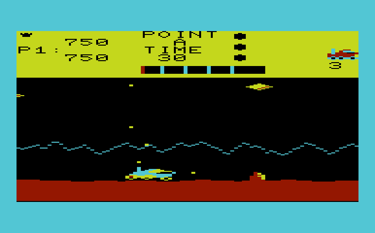 Moon Patrol Commodore VIC-20 Screenshot: You can shoot or jump over rocks.