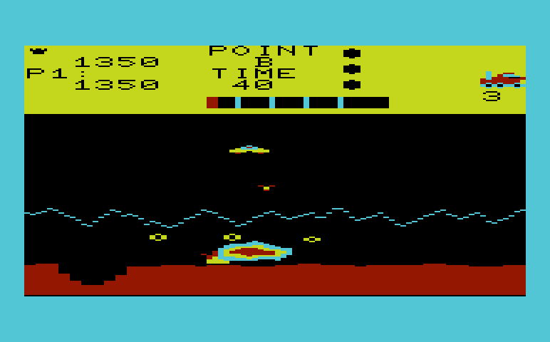 Moon Patrol Commodore VIC-20 Screenshot: Moon buggy destroyed!