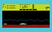 Moon Patrol for Commodore VIC-20 - Jump over the missile that approaches from the left.