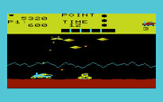 Moon Patrol for Commodore VIC-20 - Lots of aliens attack at once on the advanced course.