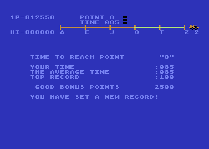 Moon Patrol Atari 8-bit Screenshot: A new record!