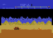 Moon Patrol for Atari 8-bit - An enemy tank gets in the way.