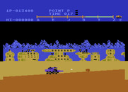 Moon Patrol for Atari 8-bit - Boulder rolling downhill; shoot or jump over it.