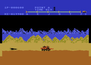 Moon Patrol for Atari 8-bit - You need to jump over the rocket that appears from behind.