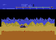 Moon Patrol for Atari 8-bit - Land mines can't be shot, you have to jump over them.