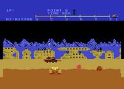 Moon Patrol for Atari 8-bit - Jumping over an alien.