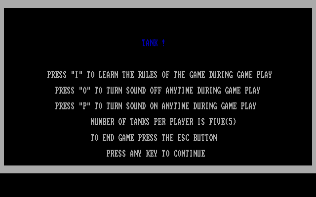 Tank! IBM PC/Compatibles Screenshot: Game introduction.