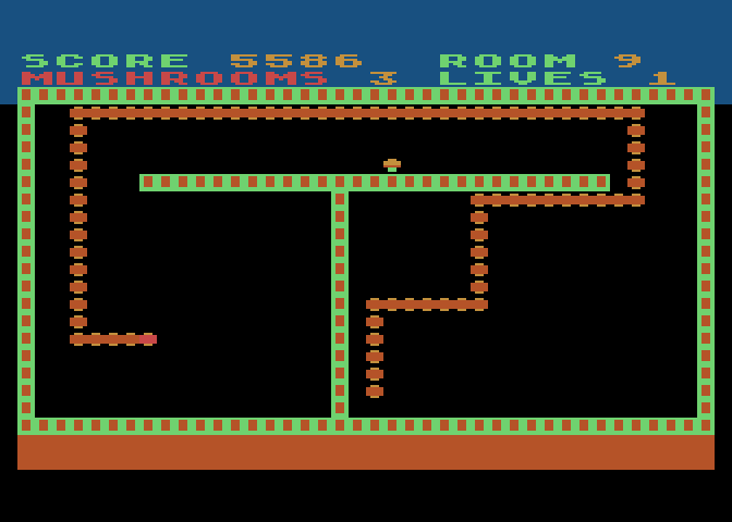Nerm of Bemer Atari 8-bit Screenshot: Room 9 presents another T shaped set of obstacles...