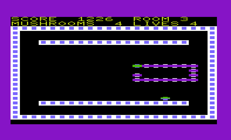 Nerm of Bemer Commodore VIC-20 Screenshot: Mushrooms that are right next to a wall are tough to retrieve...
