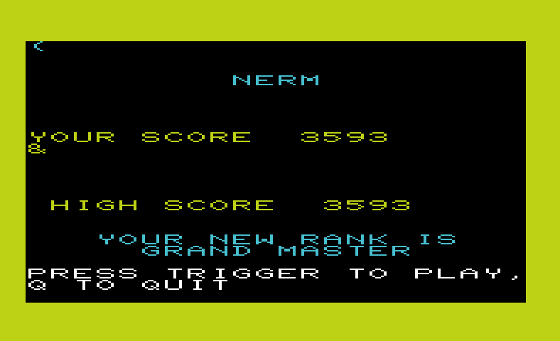 Nerm of Bemer Commodore VIC-20 Screenshot: Game over.