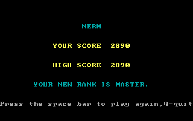 Nerm of Bemer IBM PC/Compatibles Screenshot: My score....play again?