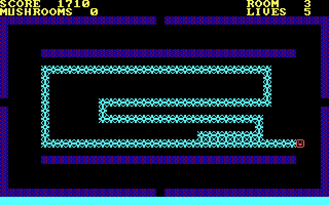 Nerm of Bemer IBM PC/Compatibles Screenshot: An exit appears on each wall after you eat all of the mushrooms.