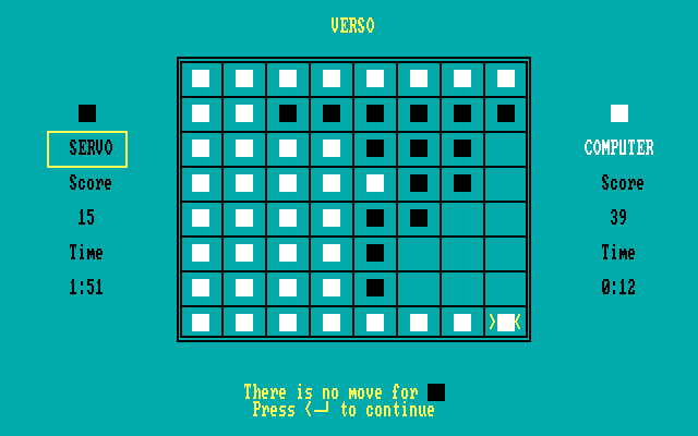 Verso IBM PC/Compatibles Screenshot: No moves available for the black player.