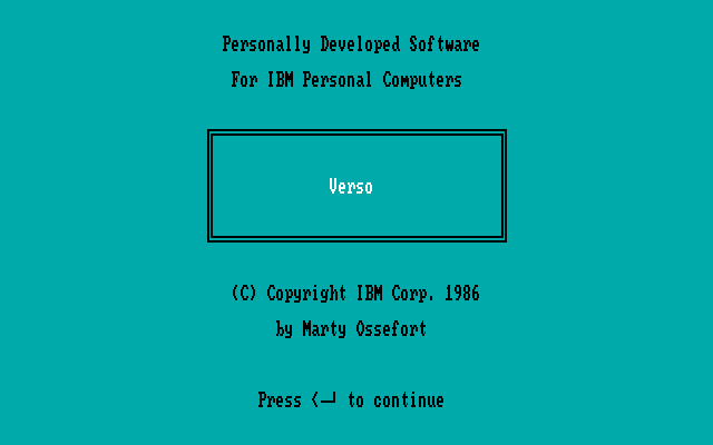 Verso IBM PC/Compatibles Screenshot: Title screen.