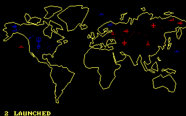Global Thermonuclear War IBM PC/Compatibles Screenshot: Two missiles launched!