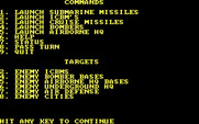 Global Thermonuclear War for IBM PC/Compatibles - A summary of commands.