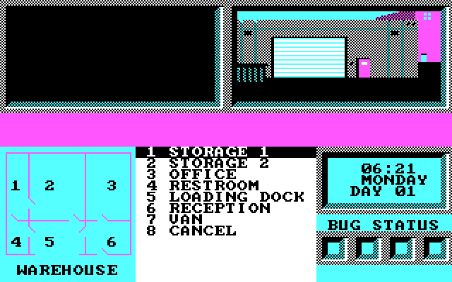 L.A. Crackdown IBM PC/Compatibles Screenshot: Outside a warehouse.