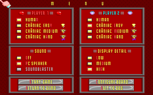 Hexxagon IBM PC/Compatibles Screenshot: The main menu.
