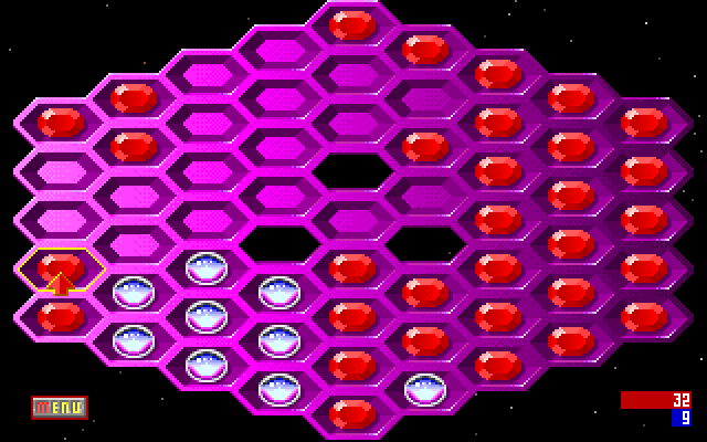 Hexxagon IBM PC/Compatibles Screenshot: Select a piece to move...
