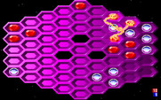 Hexxagon for IBM PC/Compatibles - Game in progress; red pieces are transformed into blue ones...
