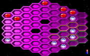 Hexxagon for IBM PC/Compatibles - The yellow and green grid shows possible moves.
