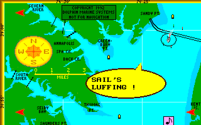 Dolphin Sailing Simulator III IBM PC/Compatibles Screenshot: Sail's luffing!