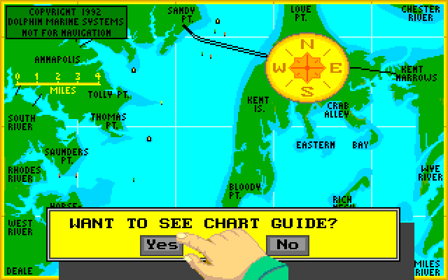 Dolphin Sailing Simulator III IBM PC/Compatibles Screenshot: Setting up a chart for sailing...