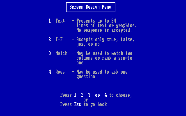 Private Tutor Version 2.00 IBM PC/Compatibles Screenshot: You can also design questions for 80-column displays.
