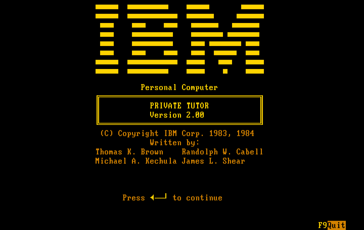 Private Tutor Version 2.00 IBM PC/Compatibles Screenshot: Program title screen.