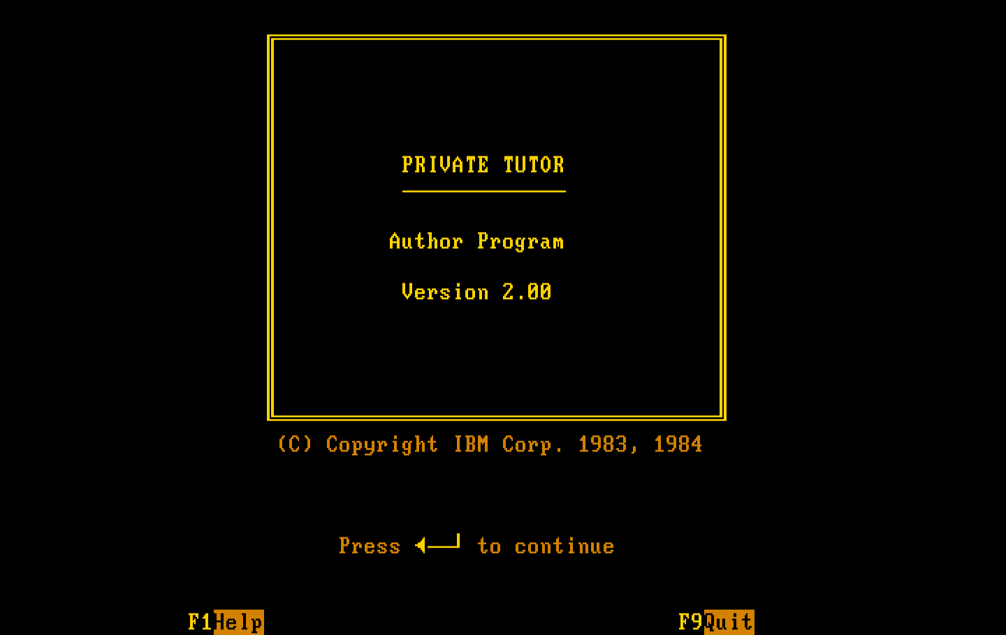 Private Tutor Version 2.00 IBM PC/Compatibles Screenshot: Author Program title screen.