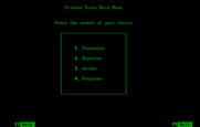 Private Tutor Version 2.00 for IBM PC/Compatibles - The main menu.
