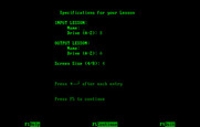 Private Tutor Version 2.00 for IBM PC/Compatibles - Specifications for your lesson.