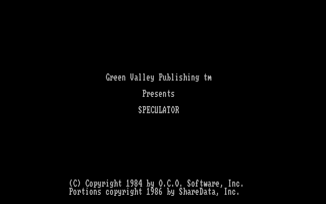 Speculator: A Futures Market Simulator IBM PC/Compatibles Screenshot: Loading screen (Green Valley Publishing version).