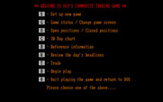Speculator: A Futures Market Simulator for IBM PC/Compatibles - Main menu.