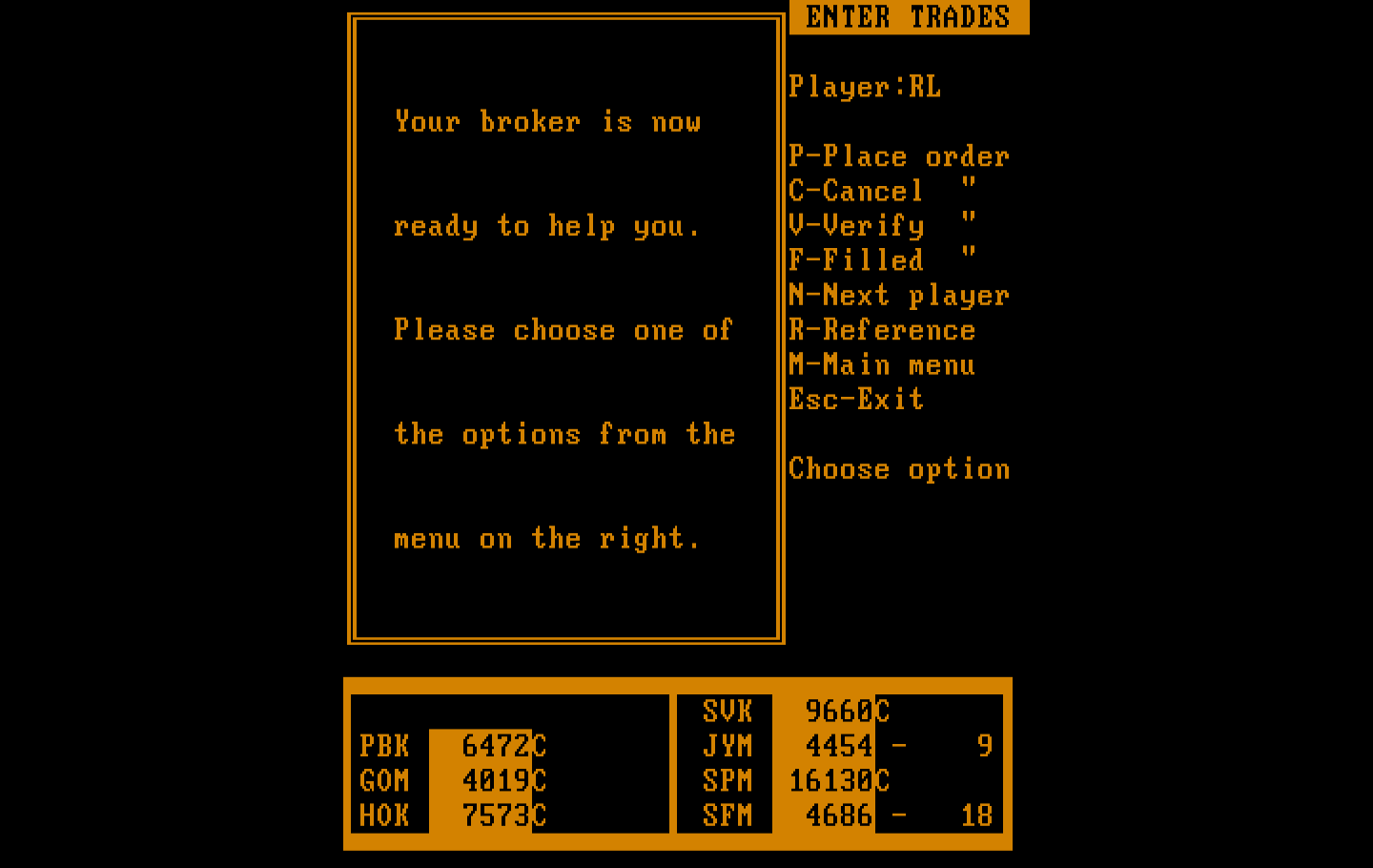 Speculator: A Futures Market Simulator IBM PC/Compatibles Screenshot: On the phone with my broker...