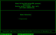 Speculator: A Futures Market Simulator for IBM PC/Compatibles - Green Valley Publishing version setup menu.