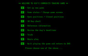 Speculator: A Futures Market Simulator for IBM PC/Compatibles - The main menu.