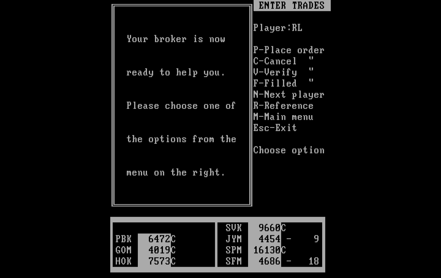 Speculator: A Futures Market Simulator IBM PC/Compatibles Screenshot: On the phone with my broker...