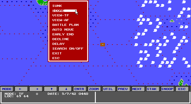 Carrier Strike: South Pacific 1942-44 IBM PC/Compatibles Screenshot: One of the in game menus.