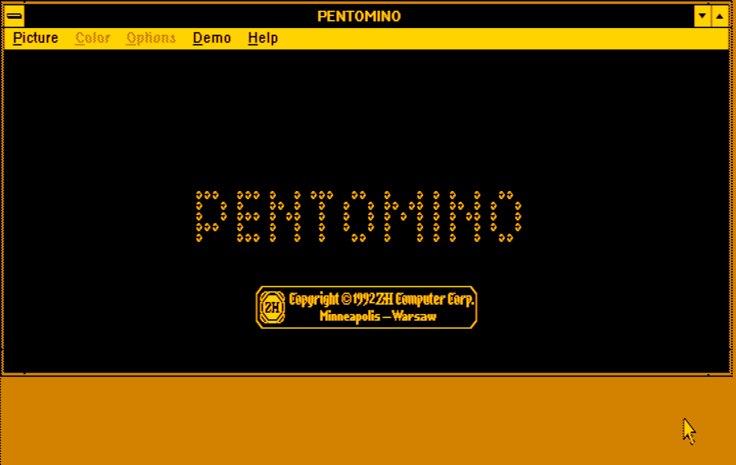 Pentomino Windows 3.x Screenshot: Title screen.
