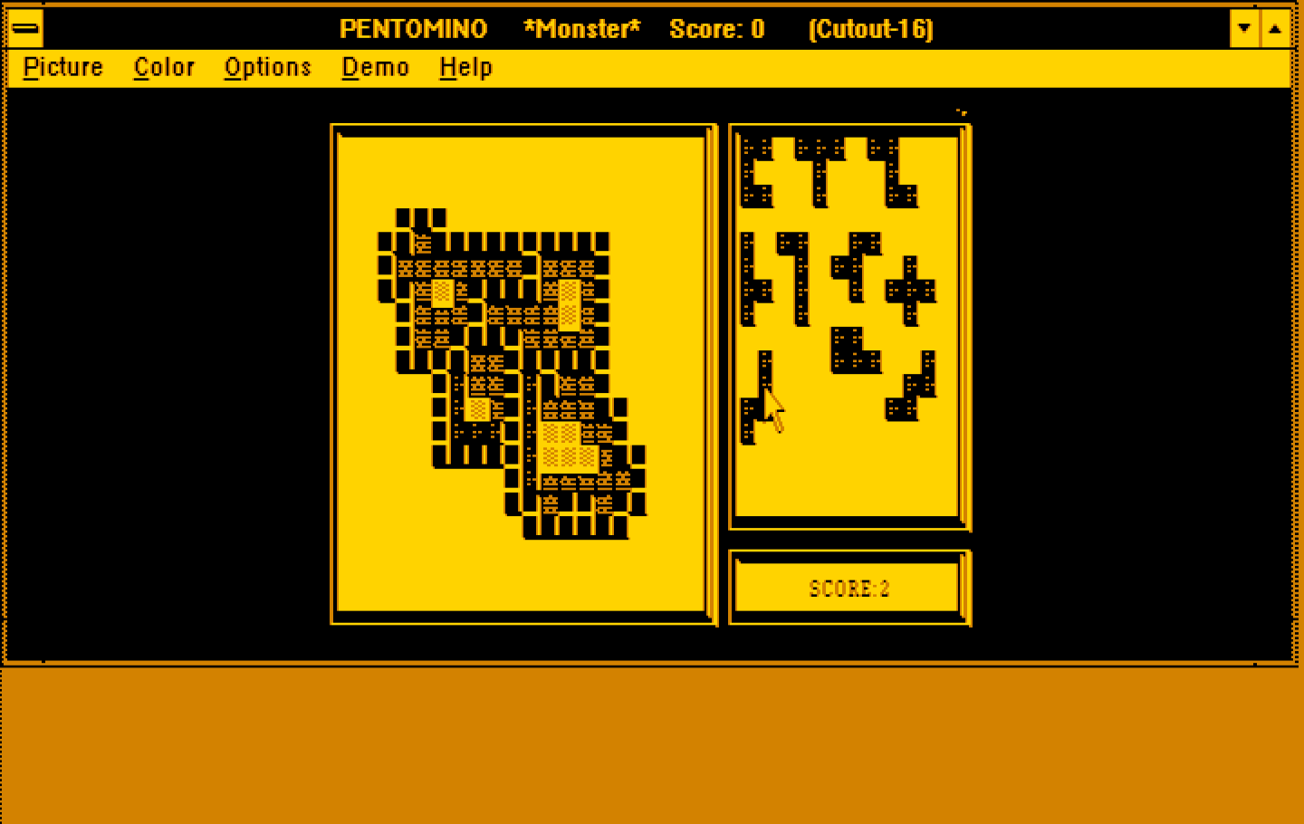 Pentomino Windows 3.x Screenshot: Starting a puzzle.