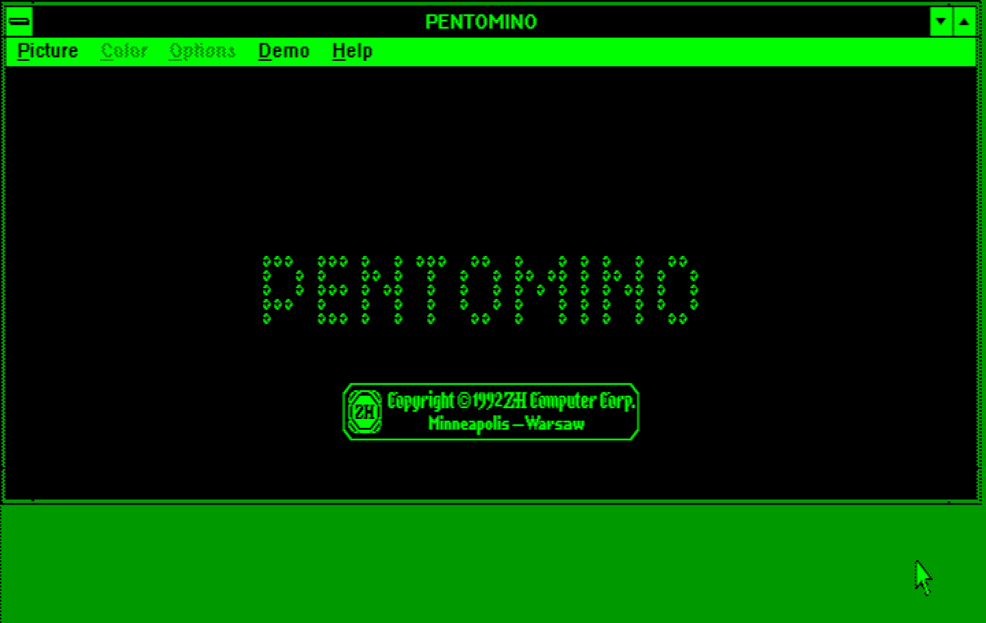 Pentomino Windows 3.x Screenshot: Title screen.