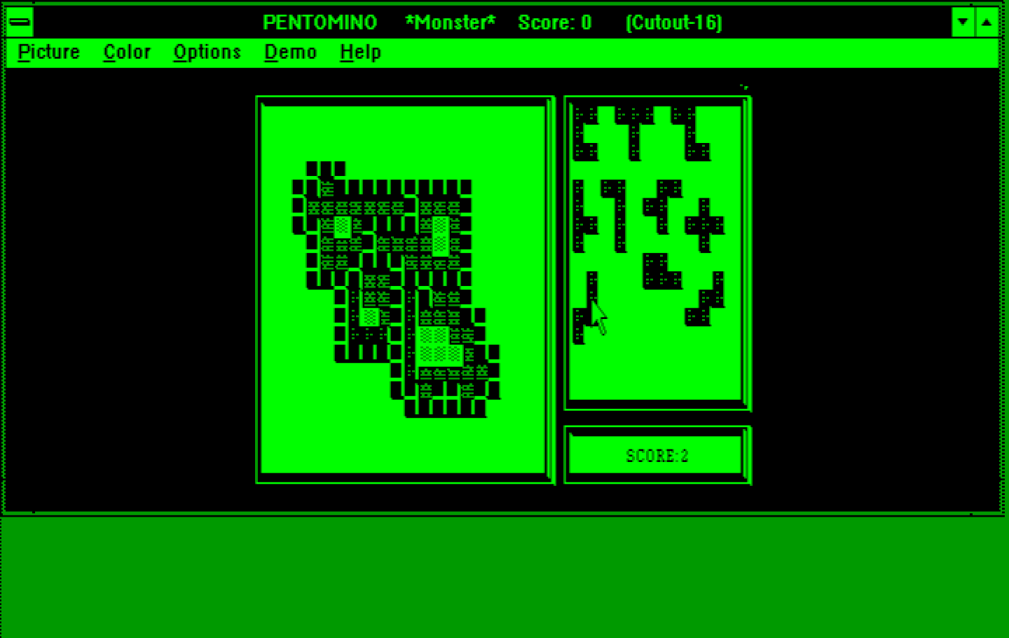 Pentomino Windows 3.x Screenshot: Starting a puzzle.