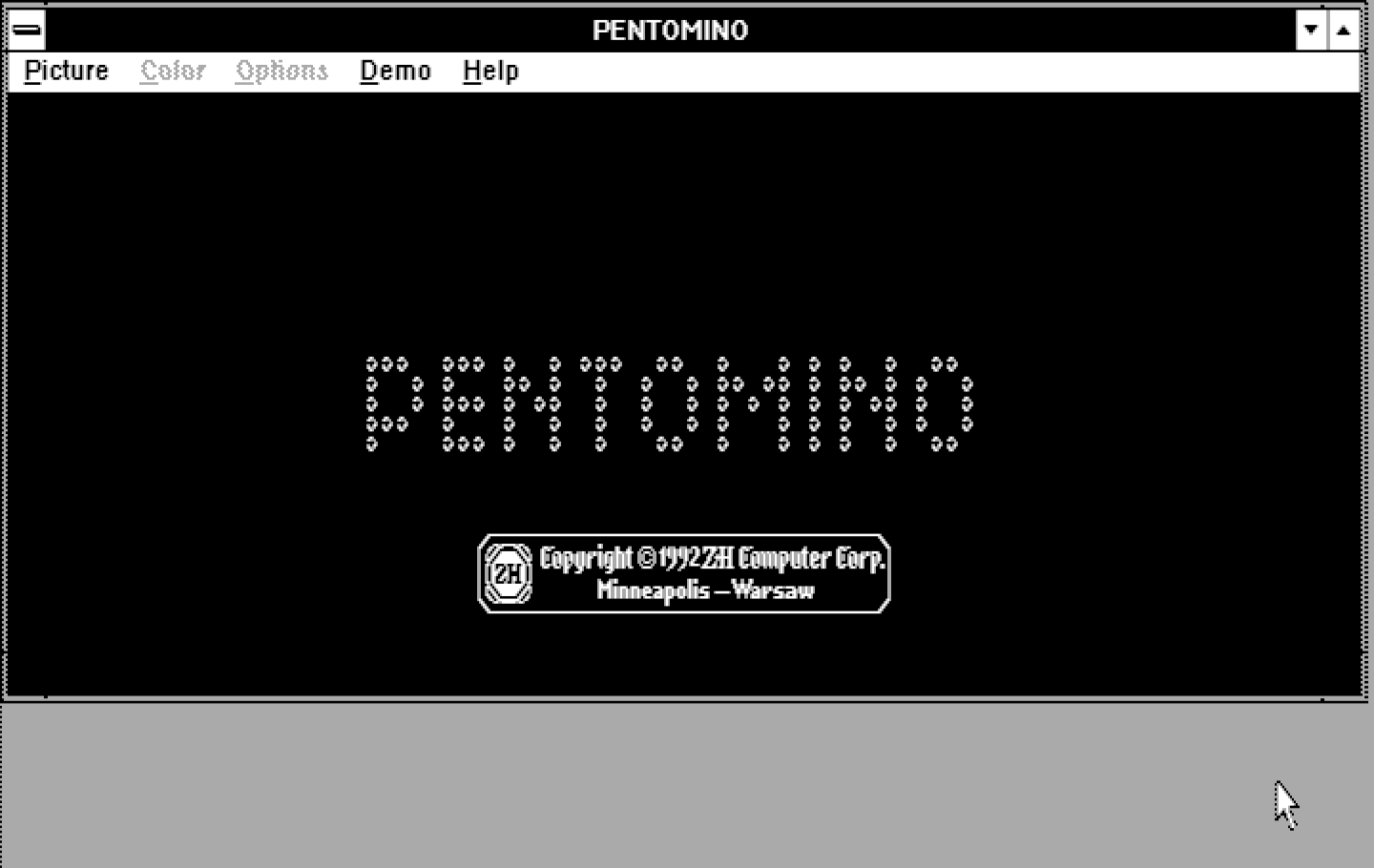 Pentomino Windows 3.x Screenshot: Title screen.