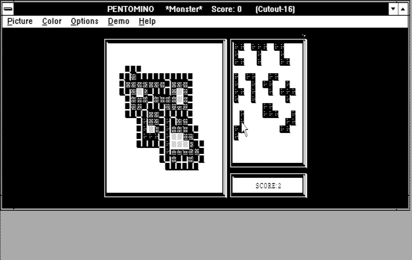 Pentomino Windows 3.x Screenshot: Starting a puzzle.