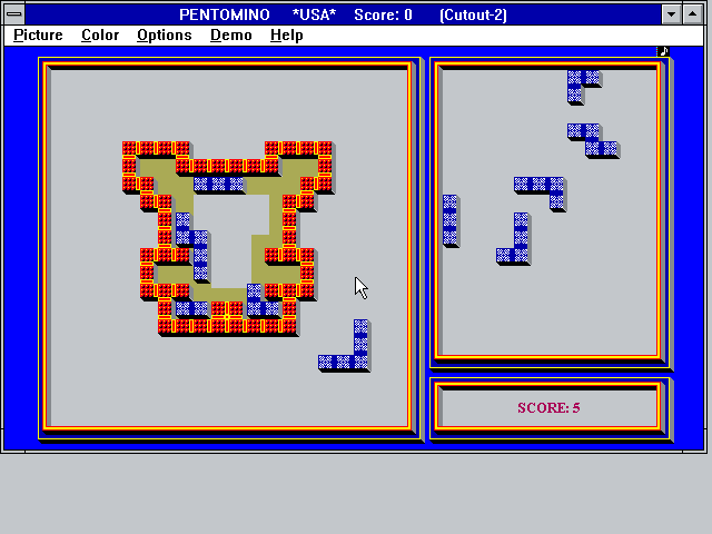 Pentomino Windows 3.x Screenshot: Where should this piece go?